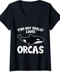 Womens This Boy really loves Orcas Orcas V-Neck T-Shirt