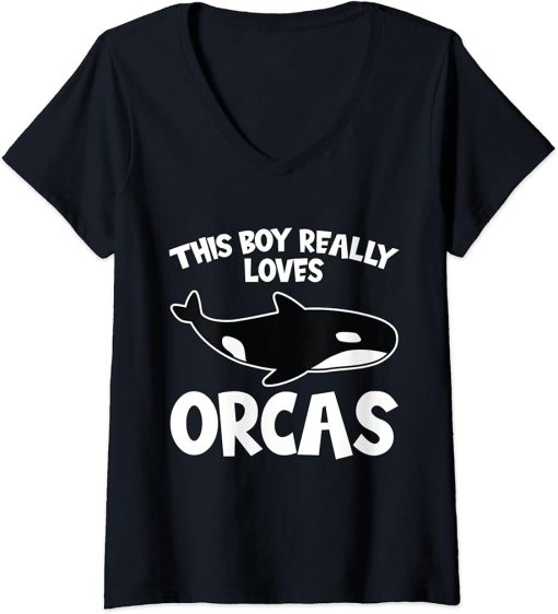 Womens This Boy really loves Orcas Orcas V-Neck T-Shirt