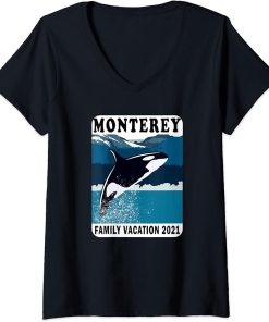 Womens Monterey, CA Family Vacation 2021 Whale Orca Ocean V-Neck T-Shirt