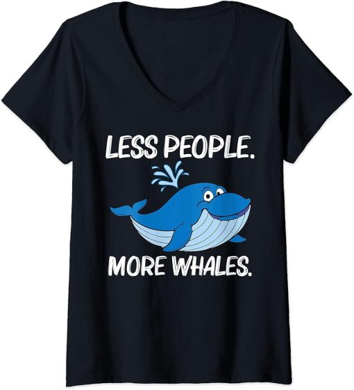 Womens Funny Whale Art For Men Women Orca Narwhal Blue Whales V-Neck T-Shirt