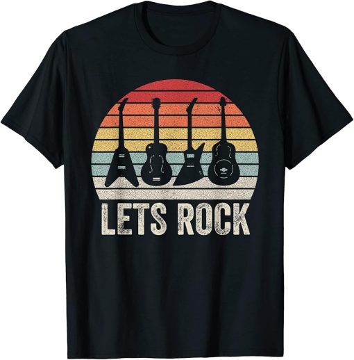 Vintage Retro Lets Rock Shirt Rock And Roll Guitar Music T-Shirt