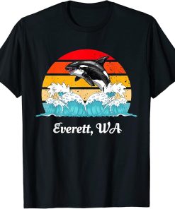 Vintage Everett WA Distressed Orca Killer Whale Art T-Shirt