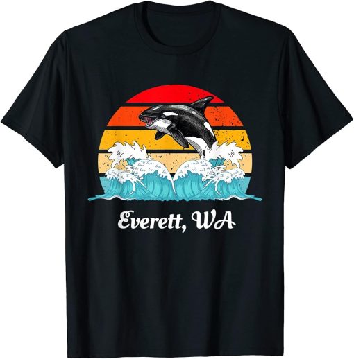 Vintage Everett WA Distressed Orca Killer Whale Art T-Shirt