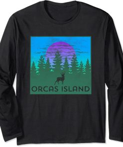 Orcas Island, San Juan Islands Deer Trees Colorful Graphic Long Sleeve T-Shirt