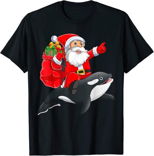 Funny Orca Lover Santa Riding Orca Christmas T-Shirt