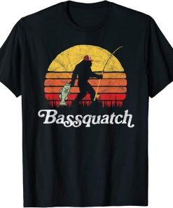 Bassquatch! Funny Bigfoot Fishing Outdoor Retro T-Shirt